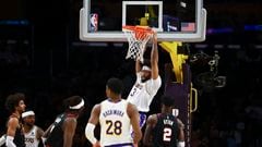 Los Angeles Lakers forward Anthony Davis (3) dunks the ball against the Portland Trail Blazers during the first half of a game at Crypto.com Arena.