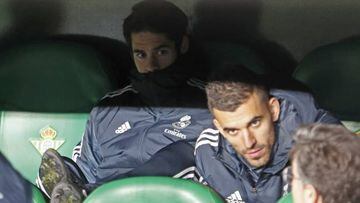 Isco (left) with match-winning substitute Dani Ceballos on the bench at the Estadio Benito Villamarín on Sunday night.