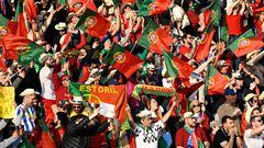Portugal's fans cheer for their team after Portugal's forward Cristiano Ronaldo scored the 0-1 goal during the UEFA Euro 2024 group J qualification football match between Iceland and Portugal in Reykjavik on June 20, 2023. (Photo by Halldor KOLBEINS / AFP)