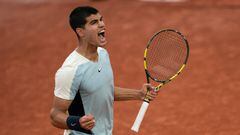 PARIS, FRANCE - MAY 25:  Carlos Alcaraz of Spain wins against Albert Ramos-Vinolas (not seen) of Spain in the menâs second round match at the French Open tennis tournament Roland âGarros, Paris, France on May 25, 2022. (Photo by Mine Kasapoglu/Anadolu Agency via Getty Images)