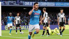 NAPLES, ITALY - NOVEMBER 12: Eljif Elmas of SSC Napoli celebrates after scoring the 3-0 goal during the Serie A match between SSC Napoli and Udinese Calcio at Stadio Diego Armando Maradona on November 12, 2022 in Naples, Italy. (Photo by Francesco Pecoraro/Getty Images)