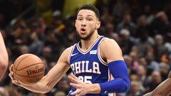 Mar 1, 2018; Cleveland, OH, USA; Philadelphia 76ers guard Ben Simmons (25) drives to the basket against Cleveland Cavaliers forward Jeff Green (32) during the first half at Quicken Loans Arena. Mandatory Credit: Ken Blaze-USA TODAY Sports