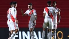 BUENOS AIRES, ARGENTINA - JULY 21: Gonzalo Montiel (C) of River Plate celebrates with teammates after winning a round of sixteen second leg match between Argentinos Juniors and River Plate as part of Copa CONMEBOL Libertadores 2021 at Diego Maradona Stadium on July 21, 2021 in Buenos Aires, Argentina. (Photo by Marcelo Endelli/Getty Images)