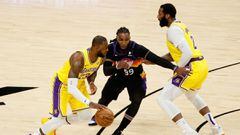 PHOENIX, ARIZONA - JUNE 01: LeBron James #23 of the Los Angeles Lakers drives the ball past Jae Crowder #99 of the Phoenix Suns during the first half in Game Five of the Western Conference first-round playoff series at Phoenix Suns Arena on June 01, 2021 