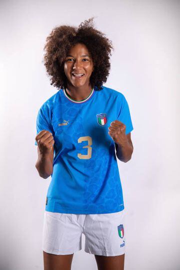 CASTEL DI SANGRO, ITALY - JUNE 27: Sara Gama of Italy Woman poses during the Italy Women Team Photo & Headshots photocall at Teofilo Patinio Stadium on June 27, 2022 in Castel di Sangro, Italy. (Photo by Tullio M. Puglia/Getty Images)