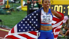 Athletics - World Athletics Championships - Mixed 4x400 Metres Relay - Final - Hayward Field, Eugene, Oregon, U.S. - July 15, 2022 United States of America's Allyson Felix reacts after winning bronze REUTERS/Brian Snyder