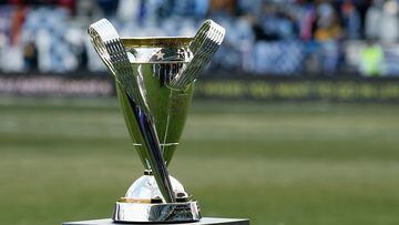 KANSAS CITY, KS - DECEMBER 07:  The Philip F. Anschutz trophy is seen on the field before the start of the match between Real Salt Lake and Sporting Kansas City in the 2013 MLS Cup at Sporting Park on December 7, 2013 in Kansas City, Kansas.  (Photo by Scott Halleran/Getty Images)