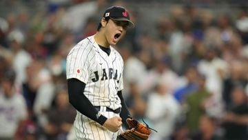 MIAMI, FLORIDA - MARCH 21: Shohei Ohtani #16 of Team Japan reacts to a double play in the ninth inning against during the World Baseball Classic Championship at loanDepot park on March 21, 2023 in Miami, Florida.   Eric Espada/Getty Images/AFP (Photo by Eric Espada / GETTY IMAGES NORTH AMERICA / Getty Images via AFP)