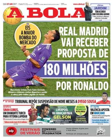 Front cover of A Bola on 7 June 2017.
