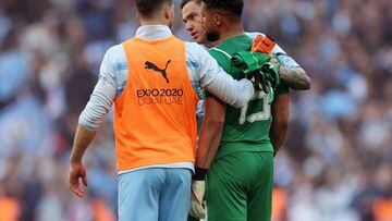 Soccer Football - FA Cup Semi Final - Manchester City v Liverpool - Wembley Stadium, London, Britain - April 16, 2022 Manchester City's Zack Steffen looks dejected after the match Action Images via Reuters/Carl Recine