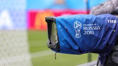 C&aacute;mara de televisi&oacute;n en un partido del Mundial de Rusia 2018.