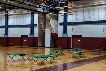 Six beds were ready to receive guest at the Hurricane shelter at East Lyme Middle School in East Lyme, New London, Connecticut on August 21, 2021.