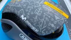 Imagen del casco ABUS 'Viking' con el que el Movistar competirá en las dos primeras etapas en línea del Tour de Francia en Dinamarca.