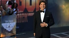 US actor Tom Cruise poses upon arrival for the UK premiere of the film "Top Gun: Maverick" in London, on May 19, 2022.