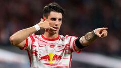 LEIPZIG, GERMANY - AUGUST 20: Dominik Szoboszlai of RB Leipzig celebrates after he scores the opening goal during the Bundesliga match between RB Leipzig and VfB Stuttgart at Red Bull Arena on August 20, 2021 in Leipzig, Germany. (Photo by Martin Rose/Get