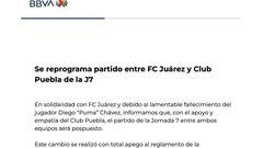 Bravos y Puebla reprograman su partido de la jornada 7 debido al fallecimiento del ‘Puma’ Chávez
