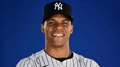 TAMPA, FLORIDA - FEBRUARY 21: Juan Soto #22 of the New York Yankees poses during the 2024 New York Yankees Photo Day at George M. Steinbrenner Field on February 21, 2024 in Tampa, Florida.   Julio Aguilar/Getty Images/AFP (Photo by Julio Aguilar / GETTY IMAGES NORTH AMERICA / Getty Images via AFP)