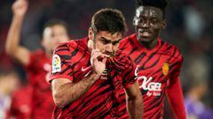 MALLORCA, SPAIN - JANUARY 07: Abdon Prats of RCD Mallorca celebrates after scoring his first team goal during the La Liga Santander match between RCD Mallorca and Real Valladolid CF at Estadi Mallorca Son Moix on January 07, 2023 in Mallorca, Spain . (Photo by Cristian Trujillo/Quality Sport Images/Getty Images)