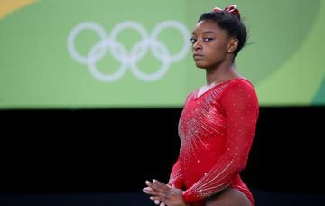 Simone Biles of the United States looks on prior to the Women's Vault Final on Day 9 of the Rio 2016 Olympic Games at the Rio Olympic Arena on August 14, 2016 in Rio de Janeiro, Brazil.
