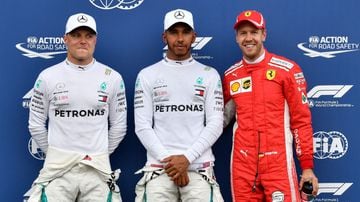 Lewis Hamilton, Valtteri Bottas y Sebastian Vettel 