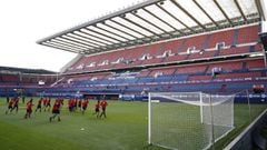 Osasuna players train at El Sadar ahead of LaLiga match against F.C Barcelona.