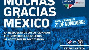 La NFL agradece a México por agotar boletos del Raiders - Texans