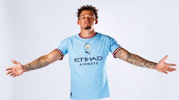 MANCHESTER, ENGLAND - JULY 04: (EXCLUSIVE COVERAGE) Manchester City unveil new signing Kalvin Phillips at Manchester City Football Academy on July 04, 2022 in Manchester, England. (Photo by Matt McNulty - Manchester City/Manchester City FC via Getty Images)