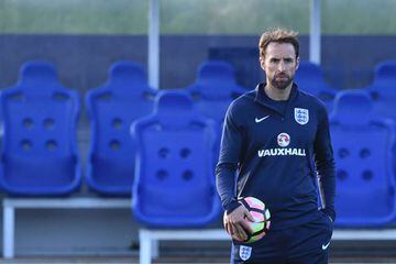England's caretaker manager Gareth Southgate leads a training session at England's training facility at St George's Park in Burton-upon-Trent,