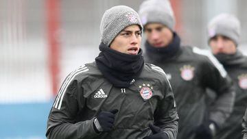 James, durante un entrenamiento con el Bayern. 