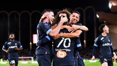27 Jordan VERETOUT (om) - 77 Amine HARIT (om) - 70 Alexis Alejandro SANCHEZ (om) during the Ligue 1 Uber Eats match between Monaco and Marseille at Stade Louis II on November 13, 2022 in Monaco, Monaco. (Photo by Philippe Lecoeur/FEP/Icon Sport via Getty Images) - Photo by Icon sport