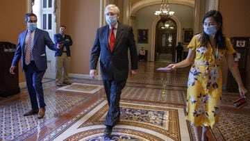 Washington (United States), 22/07/2020.- Senate Majority Leader Mitch McConnell responds to a question from the news media as he walks to his office from the Senate Floor in the US Capitol in Washington, DC, USA, 22 July 2020. Senate Majority Leader Mitch