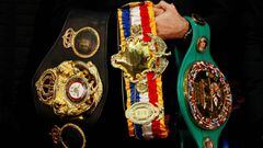 Cinturones WBA, The Ring y WBC de boxeo.