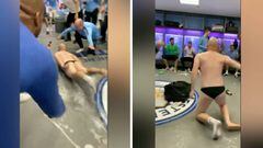 Semidesnudo y por los suelos: la celebración en el vestuario del City de un empleado del Etihad