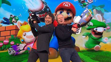 Shigeru Miyamoto y Yves Guillemot durante la conferencia de Ubisoft en el E3 2017, Los &Aacute;ngeles.