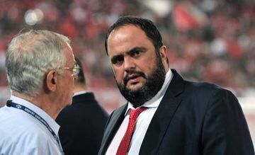 (FILES) This file photo taken on September 17, 2013 in Piraeus shows Evangelos Marinakis, the president of reigning champions Olympiakos, the club from the port of Piraeus.