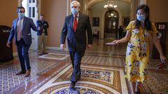 Washington (United States), 22/07/2020.- Senate Majority Leader Mitch McConnell responds to a question from the news media as he walks to his office from the Senate Floor in the US Capitol in Washington, DC, USA, 22 July 2020. Senate Majority Leader Mitch