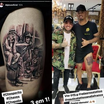 El futbolista del Manchester City demostró su admiración hacia 'Chespirito' con un triple tatuaje de los personajes más emblemáticos de Roberto Gómez Bolaños. El brasileño decidió estamparse al Chapulín Colorado, el Chavo del 8 y Chaparrón Bonaparte.