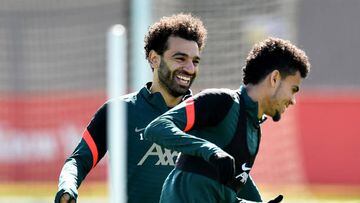 Mohamed Salah and Luis Díaz en un entrenamiento de Liverpool.