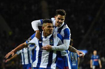 Watch out Juve: Porto's Brazilian forward Tiquinho Soares celebrates with teammate forward Andre Silva.