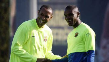 Henry y Abidal, juntos en un entrenamiento del FC Barcelona