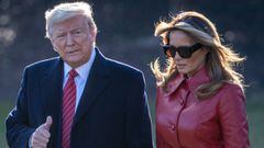 Donald Trump y Melania Trump dirigi&eacute;ndose a Palm Beach. Febrero 14, 2020.