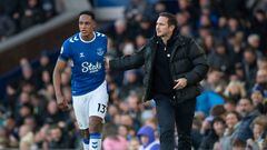 LIVERPOOL, ENGLAND - DECEMBER 26: Yerry Mina of Everton celebrates with manager Frank Lampard after scoring his team's goal during the Premier League match between Everton FC and Wolverhampton Wanderers at Goodison Park on December 26, 2022 in Liverpool, United Kingdom. (Photo by Joe Prior/Visionhaus via Getty Images)