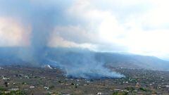 Smoke rises from cooling lava near Los Llanos de Aridane, on the Canary Island of La Palma on September 20, 2021.