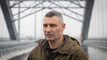 KYIV, UKRAINE - DECEMBER 1: Mayor of Kiev Vitali Klitschko speaks to journalists during the opening ceremony of the Podilsko-Voskresenskyi Bridge on December 1, 2023 in Kyiv, Ukraine. Podilsko-Voskresenskyi Bridge is a combined road-rail bridge over the Dnipro River. The two-level and 7 km (4 mi)-long bridge is intended to carry part of the future Podilsko-Vyhurivska Line of the Kyiv Metro and three lanes of road traffic in each direction, connecting the central Podil neighborhood to the left-bank parts of the city. The top level of the bridge will carry road traffic, while the bottom will carry rail traffic. (Photo by Oleksii Samsonov/Global Images Ukraine via Getty Images)