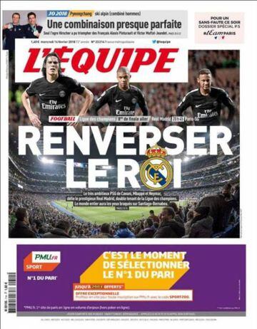 Portada del diario francés L'Equipe del día 14 de febrero de 2018.