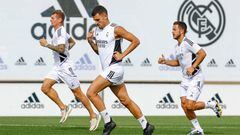 MADRID, SPAIN - SEPTEMBER 12: Dani Ceballos player of Real Madrid during training with teammates Toni Kroos and Eden Hazard at Valdebebas training ground on September 12, 2022 in Madrid, Spain. (Photo by Helios de la Rubia/Real Madrid via Getty Images)