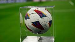 Soccer Football - LaLiga - Real Madrid v Rayo Vallecano - Santiago Bernabeu, Madrid, Spain - November 5, 2023 The match ball is displayed in a case beside the pitch before the match REUTERS/Juan Medina
