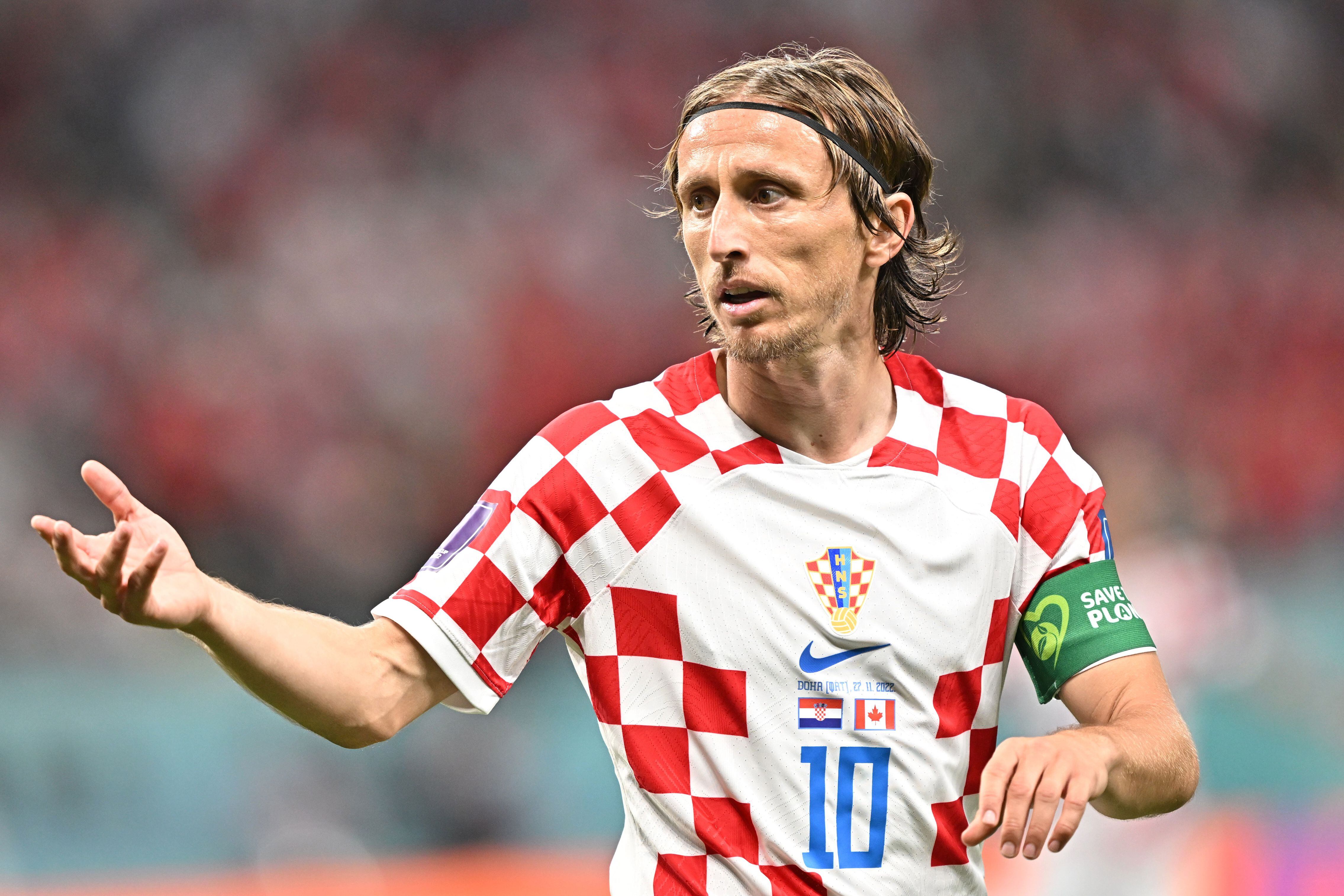 Luka Modric of Croatia gestures during the FIFA World Cup 2022 group F soccer match between Croatia and Canada.