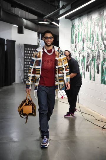 Ben Simmons #10 of the Brooklyn Nets arrives to the arena before Round 1 Game 2 of the 2022 NBA Playoffs against the Boston Celtics 