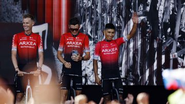 Cycling - Tour de France - Teams' Presentation - Copenhagen, Denmark - June 29, 2022 Team Arkea-Samsic's Nairo Quintana and Maxime Bouet are seen during the teams' presentation REUTERS/Gonzalo Fuentes